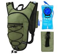 DEVONWIDE Lightweight Hydration Backpack 2L Water Bladder Pack - Black | Water Backpack for Running, Cycling, Hiking | Anti-Theft, Reflective, with Phone Holder & Trekking Pole Loops Army Green