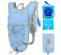 DEVONWIDE Lightweight Hydration Backpack 2L Water Bladder Pack - Black | Water Backpack for Running, Cycling, Hiking | Anti-Theft, Reflective, with Phone Holder & Trekking Pole Loops Blue