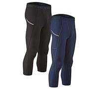 DEVOPS 2 Pack Men's 3/4 Compression Pants Athletic Leggings with Pocket, 1# (Pocket) - Black / Navy, Small