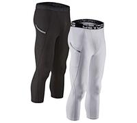 DEVOPS 2 Pack Men's 3/4 Compression Pants Leggings Pocket or Non-Pocket, 1# (Pocket) - Black / White, X-Large