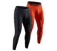 DEVOPS 2 Pack Men's Compression Pants Athletic Leggings with Pocket/Non-Pocket, 1# (Basic) - Black / Orange, Medium