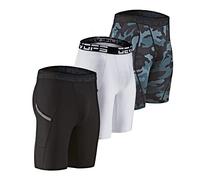 DEVOPS 3 or 5 Pack Compression Shorts Men Spandex Sport Shorts Athletic Workout Running Performance Baselayer Underwear, 1# (Pocket) Black/Camo Black/White, Large