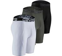 DEVOPS 3 or 5 Pack Compression Shorts Men Spandex Sport Shorts Athletic Workout Running Performance Baselayer Underwear, 2# (Basic) - Black / Olive / White, X-Large