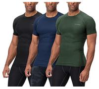 DEVOPS 3 Pack Men's Cool Dry Short Sleeve Compression Shirts, Sports Baselayer T-Shirts Tops, Athletic Workout Shirt, 1# (3 Pack) Black / Navy / Olive, Medium