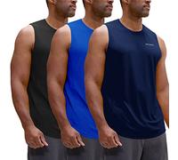 Devops 3 Pack Men's Muscle Shirts Sleeveless Dri Fit Gym Workout Tank Top, Black/Blue/Navy, Medium
