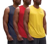 DEVOPS 3 Pack Men's Muscle Shirts Sleeveless Dry Fit Gym Workout Tank Top, Charcoal/Red/Yellow, XL