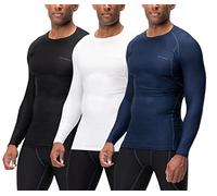 DEVOPS 3 Pack Men's UPF 50+ Long Sleeve Compression Shirts Quick Dry, Cool Gear for Garage Garden Gym Yard and Workouts, 1# (3 Pack) Black / White / Navy, XXL