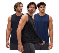 DEVOPS 3 Pack Sleeveless Men's Muscle Shirts Dry Fit Mesh Tank Top for Gym Workout, Training, Running, Quick Dry Activewear, Black/Camo Black/Navy, Large