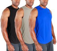DEVOPS 3 Pack Sleeveless Men's Muscle Shirts Dry Fit Tank Top, Black / Blue / Gray, S