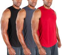DEVOPS 3 Pack Sleeveless Men's Muscle Shirts Dry Fit Tank Top, Black / Charcoal / Red, Medium
