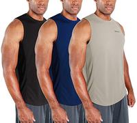 DEVOPS 3 Pack Sleeveless Men's Muscle Shirts Dry Fit Tank Top, Black / Navy / Gray, Medium