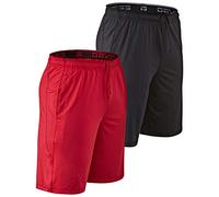 DEVOPS Men's 2-Pack Loose-Fit 10" Workout Gym Shorts with Pockets, 1# (Black / Red), X-Large