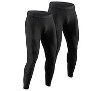 DEVOPS Men's 2 Pack Thermal Underwear Baselayer Pants Fleece Lined Long Johns with Fly - Black - XXL