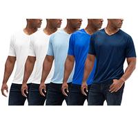 DEVOPS Men's 2 Pack UPF 50+ Sun Protection Moisture Wicking Cool Dri-Fit Short Sleeve Workout T-Shirts, 2# (V-neck_5 Pack) White/White/Lt.blue/D.royal/Navy, Large