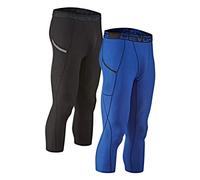 DEVOPS Men's 3/4 (2 Packs) Compression Cool Dry Tights Baselayer Running Active Leggings Pocket Pants - Multi - Large Black-Blue