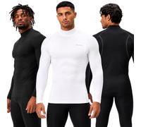 DEVOPS Men's 3 Pack Cool Dry Athletic Compression T-Neck Long Sleeve Baselayer Workout T-Shirts - - S