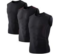 DEVOPS Men's 3 Pack Cool Dry Mesh Athletic Compression Baselayer Workout Sleeveless Shirts - - Medium
