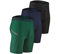 DEVOPS Men's Compression Shorts Underwear (3 Pack), 1# (Pocket) Black / Navy / Green, Medium