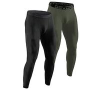 DEVOPS Men's Thermal Underwear Pants, Athletic Leggings Base Layer Bottoms (2 Pack), (Fly) Black / Khaki, XXL