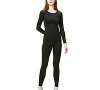 DEVOPS Women's Thermal Underwear Long Johns Top & Bottom Set, Black, XS