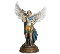 DevotedWalls 12" St. Gabriel The Archangel Statue Patron Saint of Messengers,The Archangel Gabriel in Blue/White Clothed with Lily & Scroll(Hand Painted in Full Color)