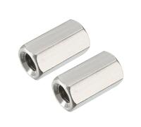 DeVow 2Pcs M8 X 1.25-Pitch 24mm Length Nuts 304 Stainless Steel Metric Hex Coupling Nut Fasteners Female Thread Rod