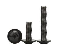 DeVow M2 M2.5 M3 M4 M5 M6 M8 Black Galvanized 304 Stainless Steel Hex Hexagon Socket Round Button Flange Head With Washer Screw Bolt(20mm,M5 (10pcs))