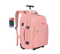 DEVPNR Rolling Backpack for Women, 17Inch on Laptop Travel Backpack with Wheels, Under Seat Airplane, Overnight Business Bag, Sweet Pink, XL, Business, Travel, Daily