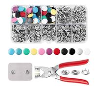 DEVPSISR 100 Sets Metal Snaps Buttons with Fastener Pliers Press Tool Kit Perfect for DIY Crafts Clothing Sewing, 9.5mm Snap Button Fasteners Kit（Color Solid）