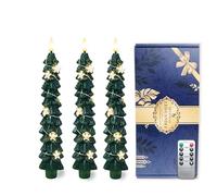DEVSYWAX LED Christmas Tree Flameless Candles 3 Pcs Taper Remote Timer Battery Operated Fake Candle 3D Flickering Flame Celebration Holiday Decorations Green （Star Copper Wire lamp）