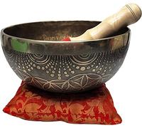 Devyom 11" Large Hand Hammered Tibetan Carving Singing Bowl Meditation Healing Bowl With Mallet And Silk Cushion