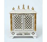 Devyom Wooden Pooja Mandir White Pooja Ghar Wall Mount Temple Wood MDF Handpainted & Handcrafted Wall Hanging Decorative 30 X 24 X 12 Inch, Count 1 (18X9X22 Small)