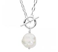 Dew 10mm Freshwater Pearl T-Bar 18" Necklace - Sterling Silver, Modern and Classic Pearl Pendant Necklace for Women