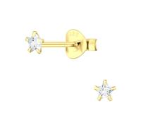 DEW 3mm CZ Petite Star Stud Earrings - Sterling Silver, Great for Gifting, Sparkling Cubic Zirconia, Celestial Inspired Style (Gold)