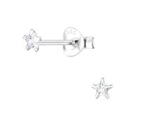 DEW 3mm CZ Petite Star Stud Earrings - Sterling Silver, Great for Gifting, Sparkling Cubic Zirconia, Celestial Inspired Style (Silver)