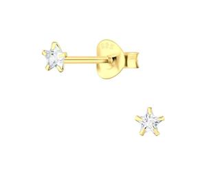 DEW 3mm CZ Petite Star Stud Earrings - Sterling Silver, Great for Gifting, Sparkling Cubic Zirconia, Celestial Inspired Style (Gold)