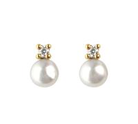 DEW 4mm Freshwater Pearl CZ Stud Earrings - Sterling Silver, Great for Gifting, Freshwater Pearl Detail, Modern Everyday Elegance (Gold)