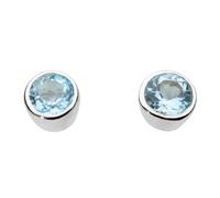 DEW 4mm Round Blue Topaz Stud Earrings - Sterling Silver, Sleek Minimal Form, Cute and Playful Design, Great for Gifting (Blue)