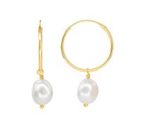 Dew 6mm Shell Pearl Gold Plate 20mm Sleeper Hoops 56817GSH - - Sterling Silver / Gold Plated / Pearl