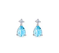 Dew Blue Topaz and Zirconia Teardrop Stud Earrings 32931BTC - Sterling Silver / Zirconia