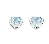 DEW Blue Topaz Heart Stud Earrings - Sterling Silver, Classic Design, Something Blue, Gemstone Love Heart, Symbolising Peace & Tranquillity