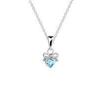 Dew Blue Zirconia Dainty Heart Bow Pendant 95865BLZ - Signature - Sterling Silver / Zirconia