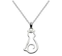 Dew Cat Pendant 18" Necklace - Sterling Silver, Cute and Fun Animal Outline Pendant, Gift Idea (With Gift Box)
