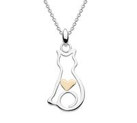 Dew Cat with Gold Plated Heart Pendant 9391GD - Sterling Silver