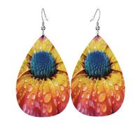 Dew Chrysanthemum Women's Teardrop Leather Earrings - Lightweight PVC Dangle Earrings, 925 Silver Hooks, Double-Sided Prints | Hypoallergenic Gift