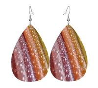Dew colored strip Women's Teardrop Leather Earrings - Lightweight PVC Dangle Earrings, 925 Silver Hooks, Double-Sided Prints | Hypoallergenic Gift