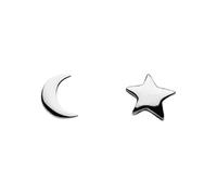DEW Crescent Moon & Star Stud Earrings - Sterling Silver, Sleek Minimal Form, Great for Gifting, Celestial Inspired Style