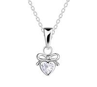 Dew CZ Dainty Heart Bow Pendant Necklace - Sterling Silver, Romantic Jewellery Design, Great for Gifting, Cubic Zirconia