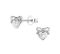 DEW CZ Dainty Heart Bow Stud Earrings - Sterling Silver, Cubic Zirconia, Great for Gifting, Romantic Jewellery Design