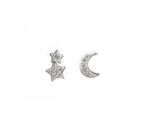 Dew Double Star and Moon Zirconia Stud Earrings 3429CZ - Refined - Sterling Silver